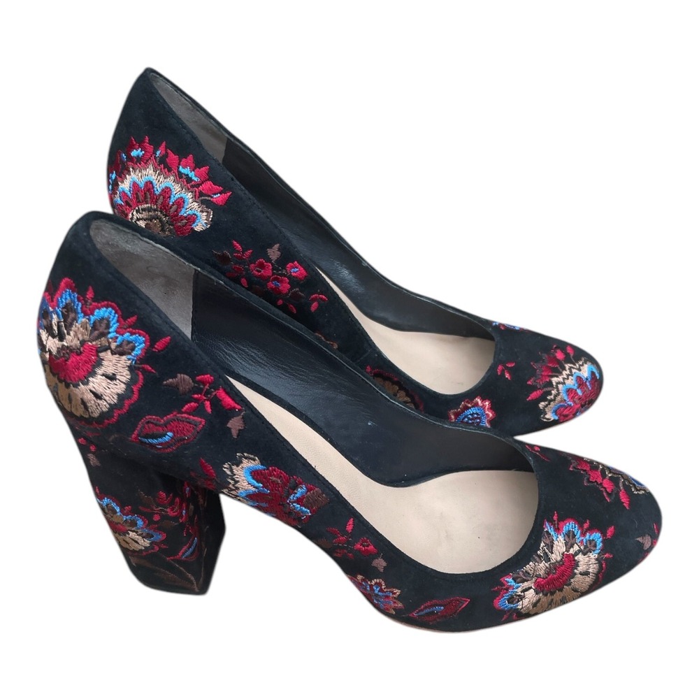Loeffler Randall Sydnee Pumps Size 8 Black Floral Embroidered‎ Leather - Picture 4 of 7